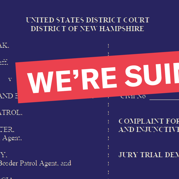 Background of text from the court document, with red box that says "we're suing"